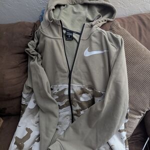 Nike Khaki and Camo Zip-Up Hoodie
